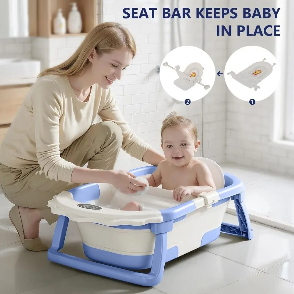 4-in-1 Foldable Baby Bathtub w/ Thermometer & Adjustable Mesh Sling GROW WITH ME